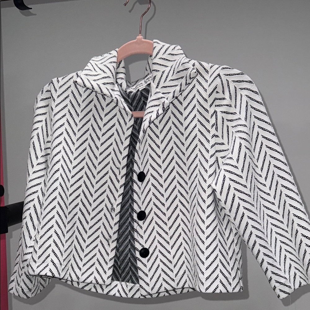 Black and White Button Down Shirt with Herringbone Pattern